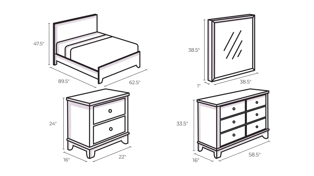 Louis Phillip 4-pc. Bedroom Set Dimensions