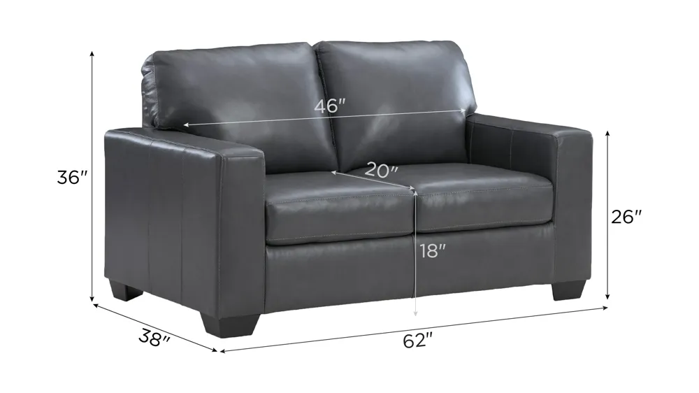 Bolsena Leather Loveseat Dimensions
