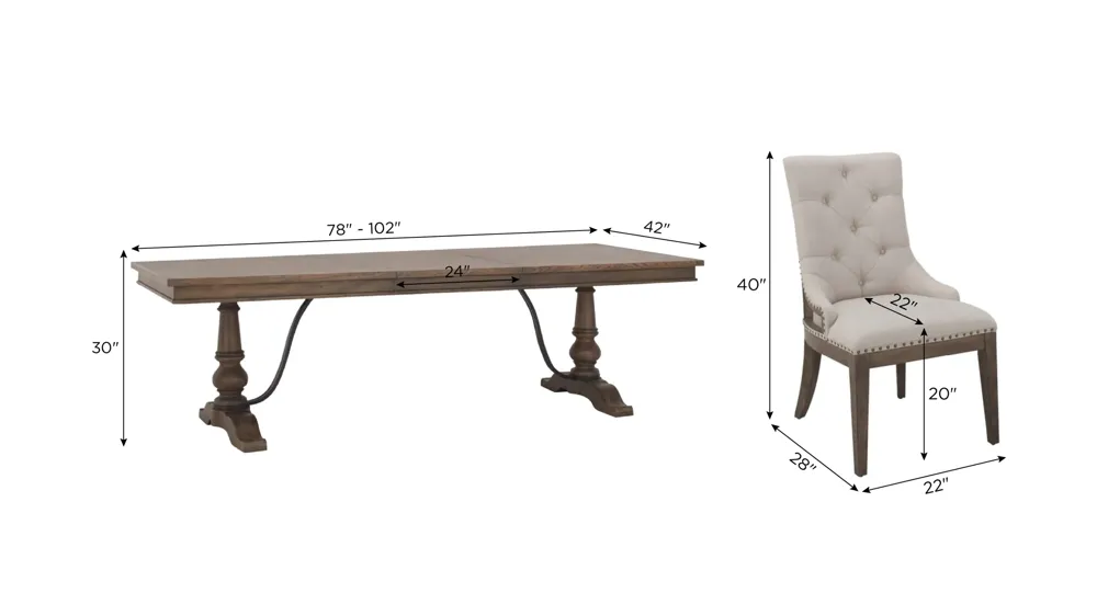 Coventry 5-pc. Dining Set Dimensions