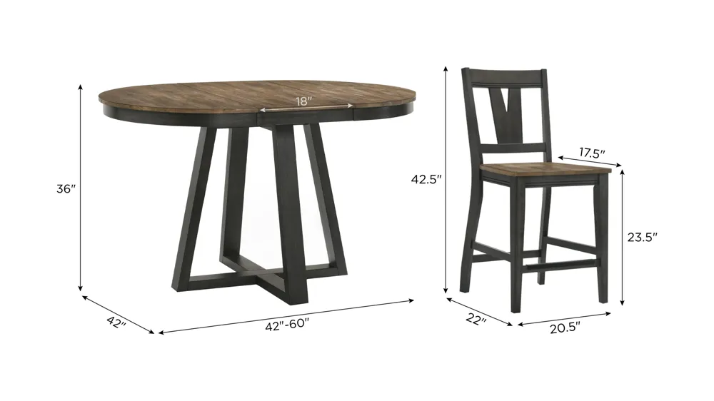 Harper 5-pc. Counter Set Dimensions