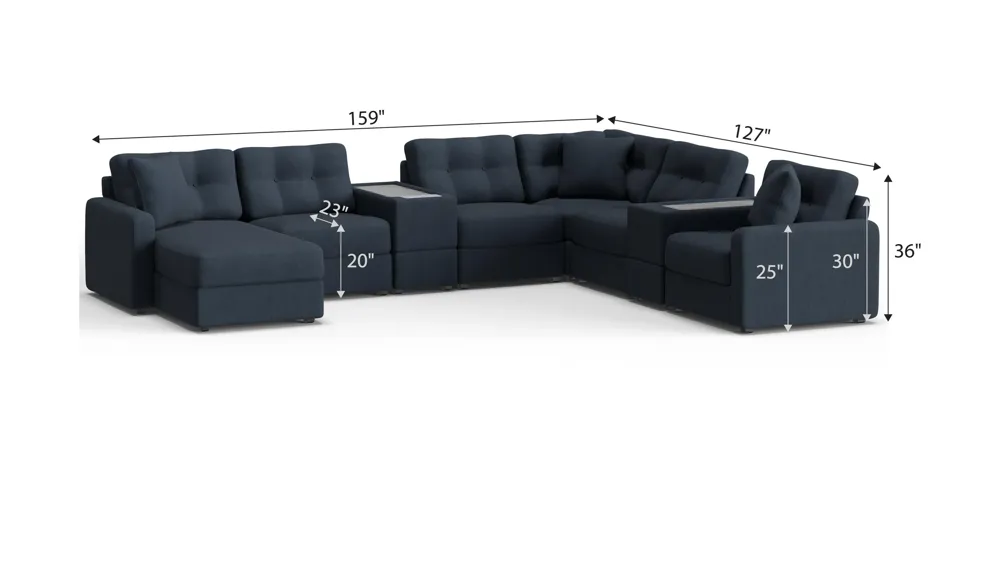 ModularOne 8-pc. Sectional w/One Power Console Dimensions