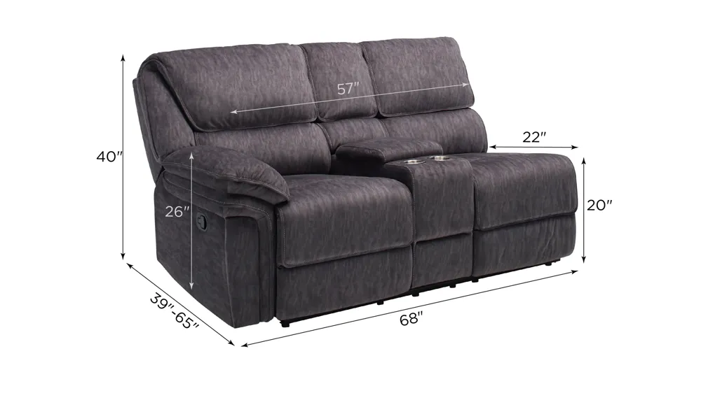 Portman Left Arm Facing Reclining Console Loveseat Dimensions