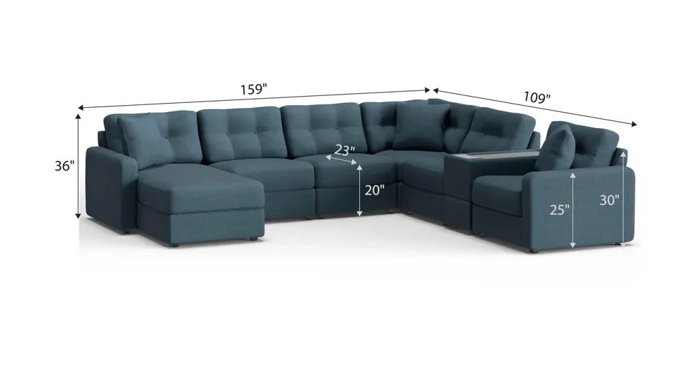 ModularOne 7-pc. Sectional w/One Power Console Dimensions