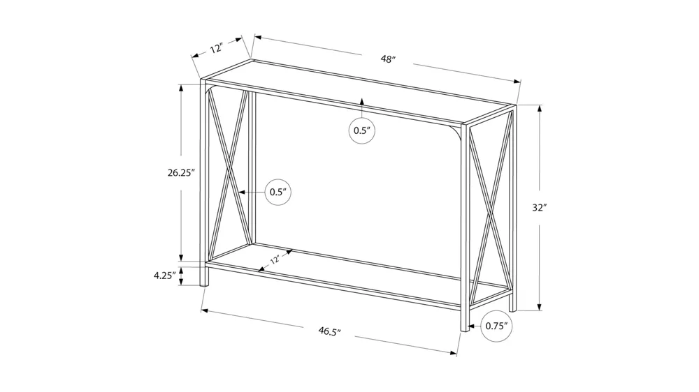 Monarch Specialties 2 Tier Console Table Dimensions
