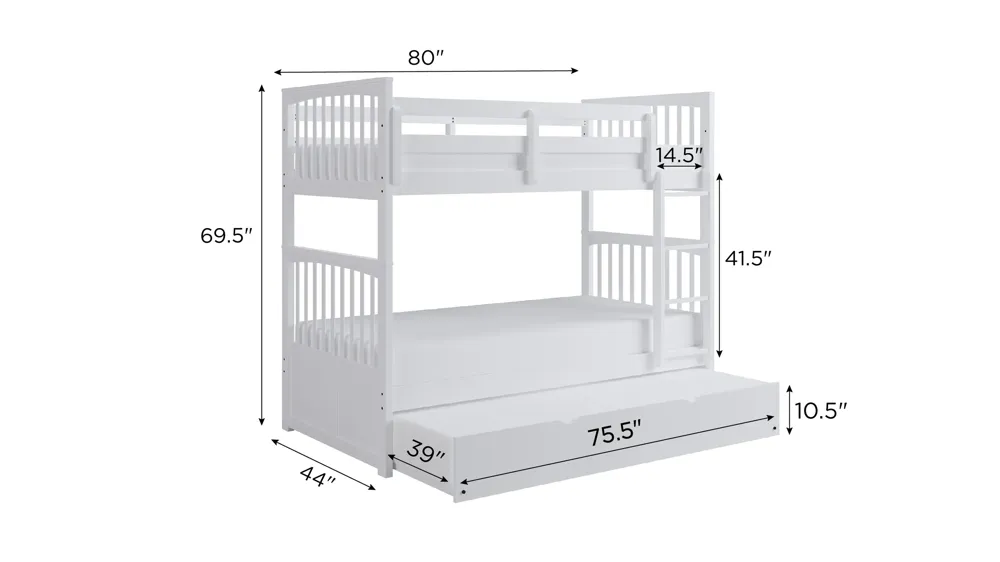 Apollo Bunk Bed with Trundle Dimensions