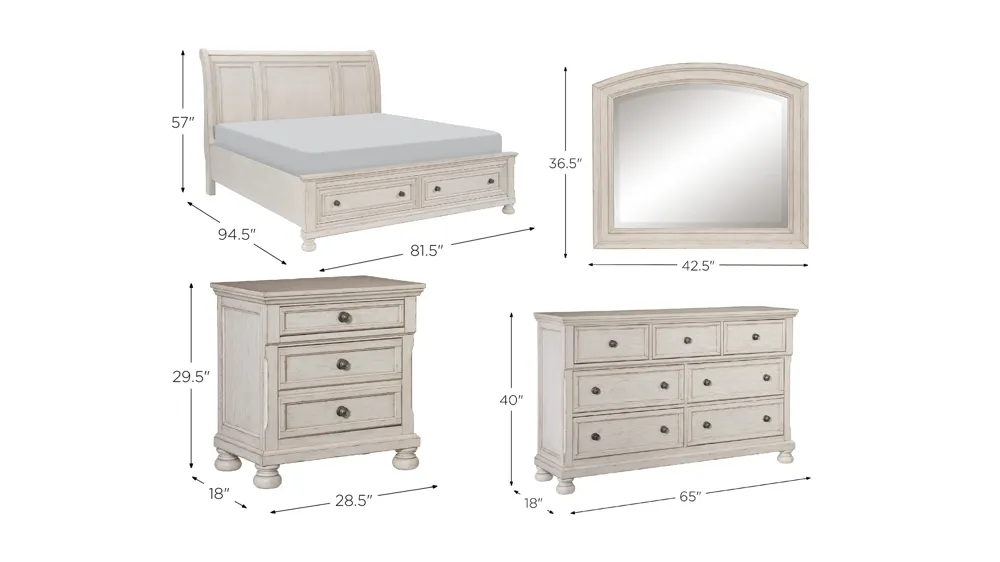 Donegan 5-pc. Sleigh Platform Storage Bedroom Set Dimensions