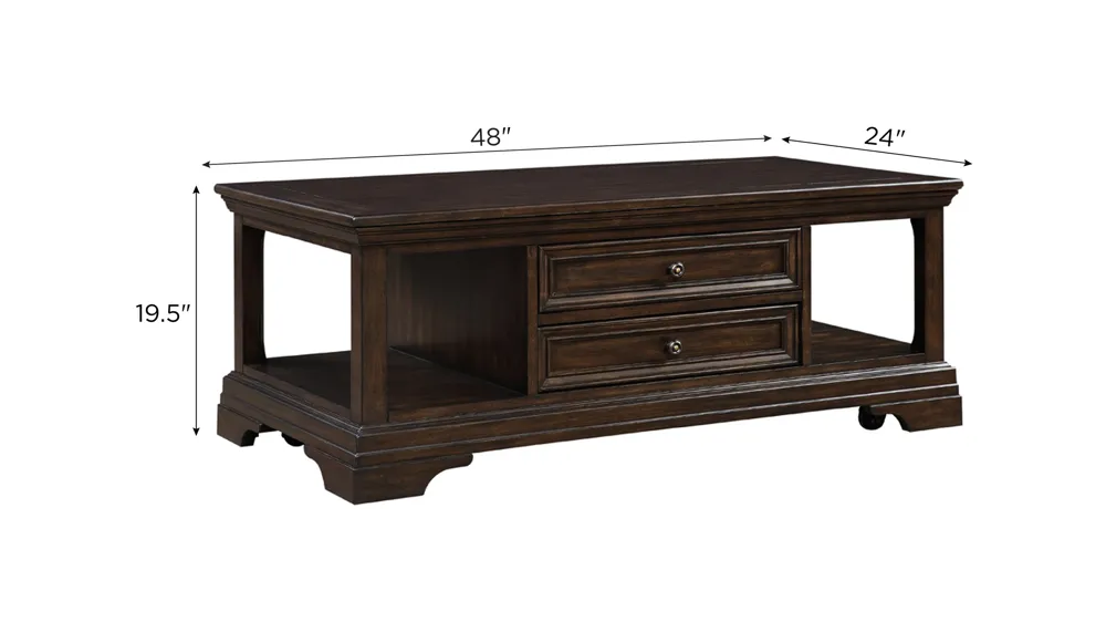 Conrad Lift Top Coffee Table w/ Casters Dimensions