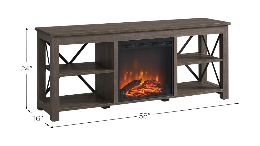 Paisley 58" TV Stand with Log Fireplace Insert Dimensions