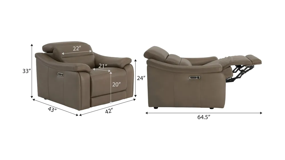 Tucker Triple Power Leather Recliner Dimensions
