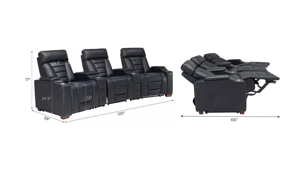 Edison 3-pc. Curved Power Home Theater Sectional Dimensions