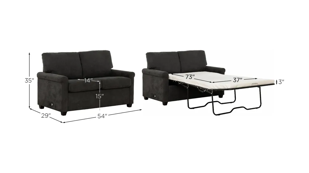 Kensington Convertible Sofabed with USB Dimensions
