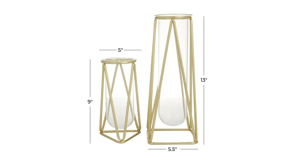 Ivy Collection Gold Metal Modern Vase Set of 2 Dimensions