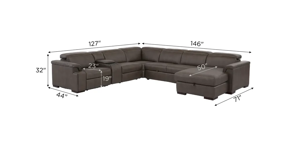 Orion 6-pc. Dual Power Media Sectional w/ Speaker Headrest Dimensions