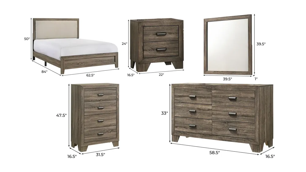 Millie 5-pc. Bedroom Set Dimensions
