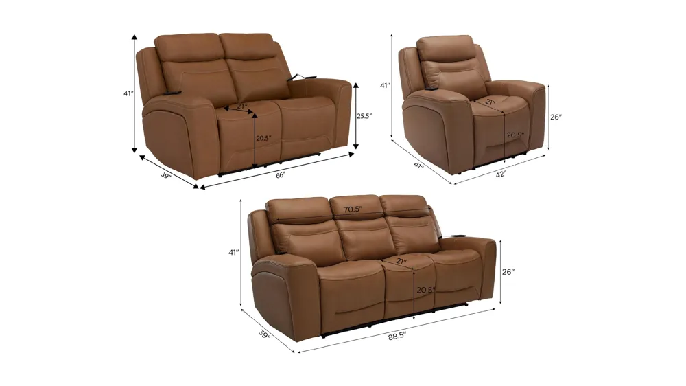 Morgenthal Triple Power Living Room Set w/ Heat & Massage Dimensions