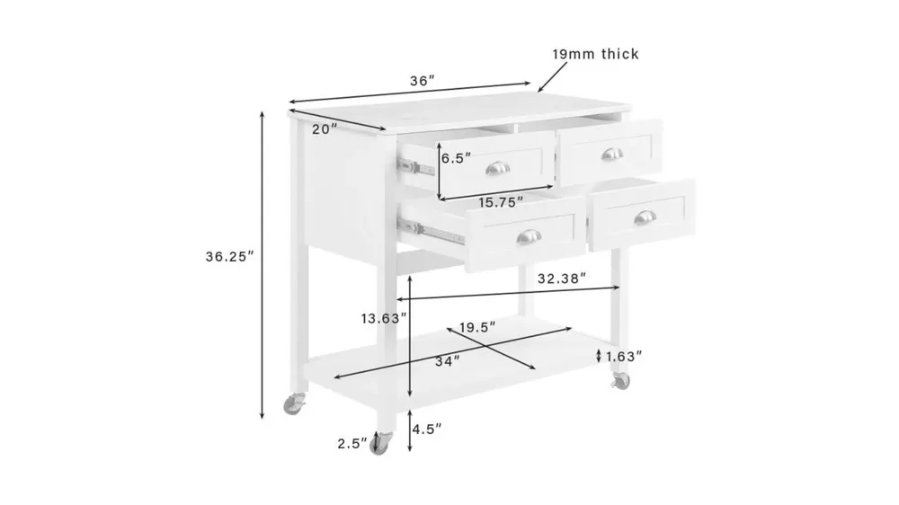 Connell Kitchen Cart Dimensions
