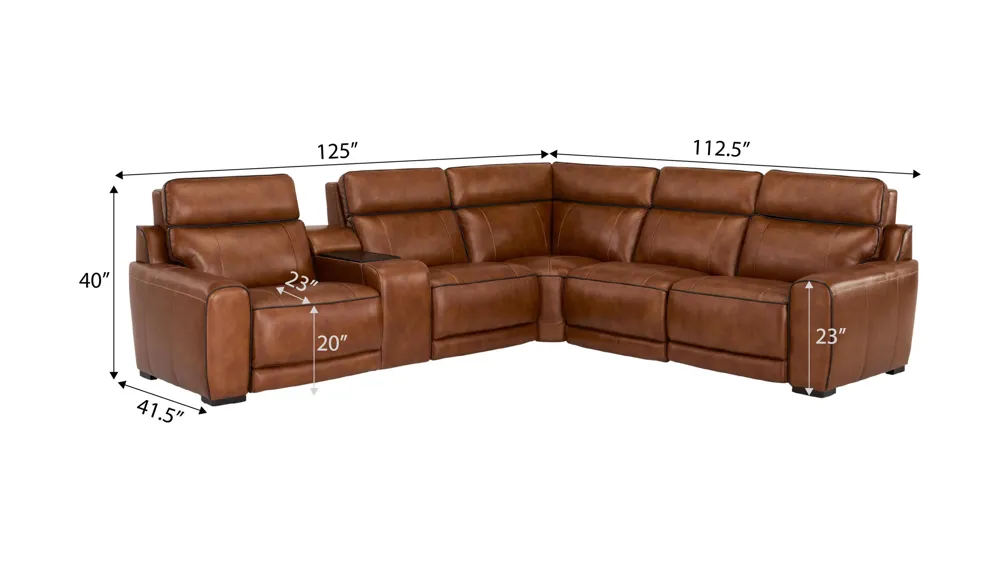 Titan 6-pc. Triple Power Leather Sectional w/ Immersive Entertainment, Heat & Massage Dimensions