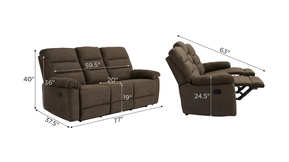 Bennington Manual Living Room Set Dimensions