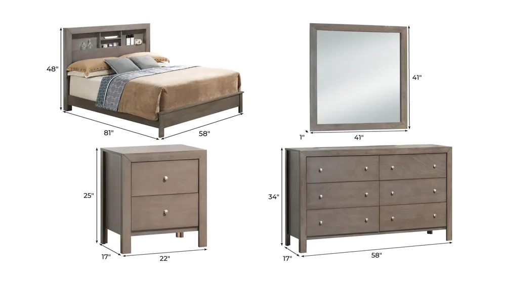 Burlington 4-pc. Bookcase Bedroom Set Dimensions