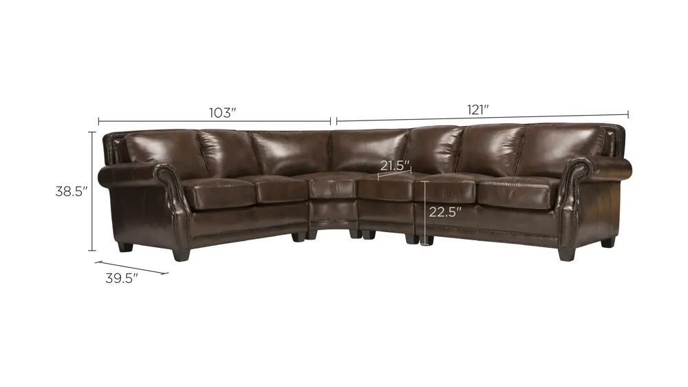 Romano 4-pc. Leather Sectional Sofa Dimensions