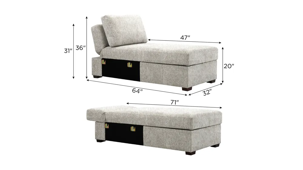 Juniper Armless Klik Klak Chaise w/ Storage Dimensions