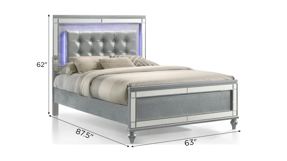 Valentino Upholstered Panel Bed w/ LED Lighting Dimensions