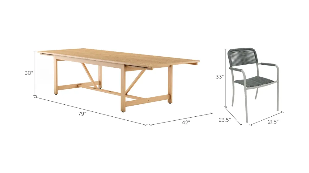 Amazonia Outdoor 9-pc. Rectangular Patio Dining Table Set w/ Armchairs Dimensions