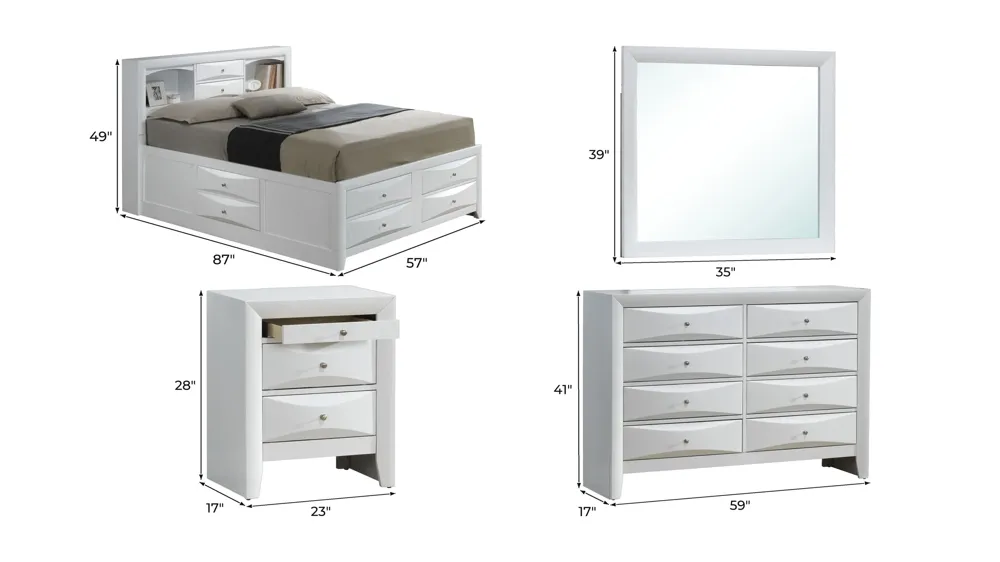 Marilla 4-pc. Captain's Bedroom Set Dimensions