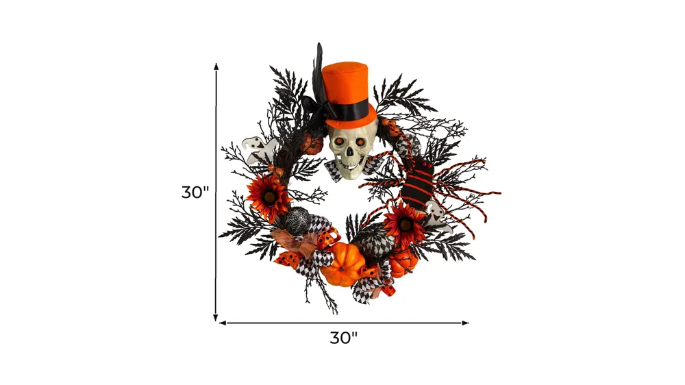 Crisp 30" Spider and Top Hat Skull Wreath Dimensions