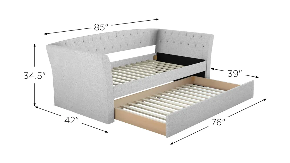 Neville Daybed and Rolling Trundle Set Dimensions