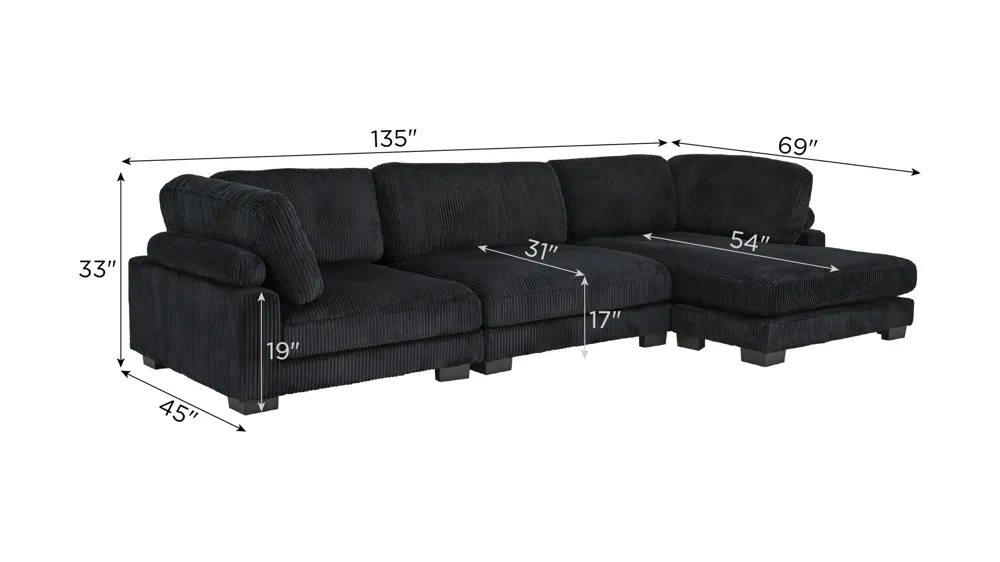Maverick 3-pc. Sofa Chaise Dimensions