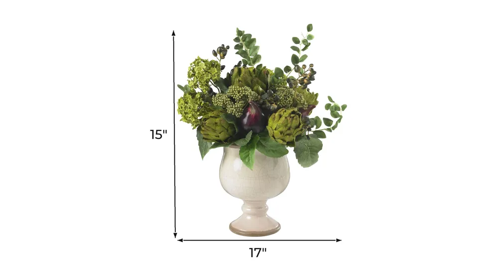 Artichoke and Hydrangea Silk Flower Arrangement Dimensions