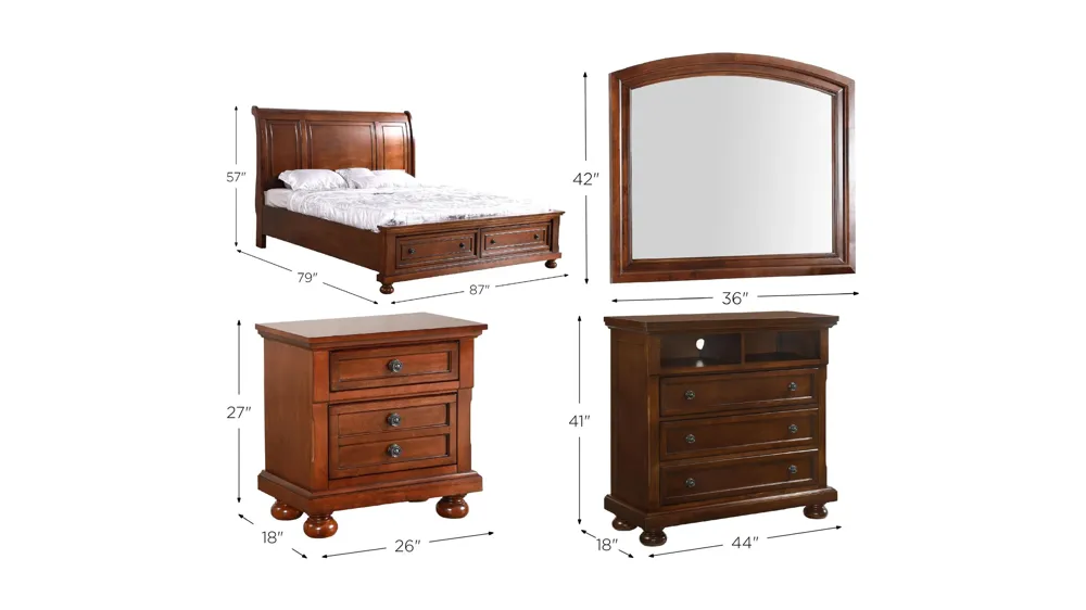 Meade 4-pc. Sleigh Storage Bedroom Set Dimensions