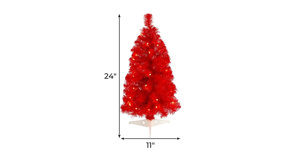 2' Red Artificial Tree with LED Lights and Bendable Branches Dimensions