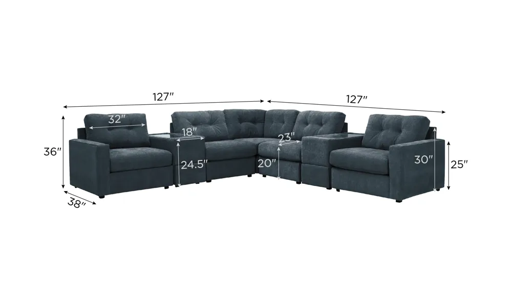 ModularOne 7-pc. Sectional w/Two Power Consoles Dimensions