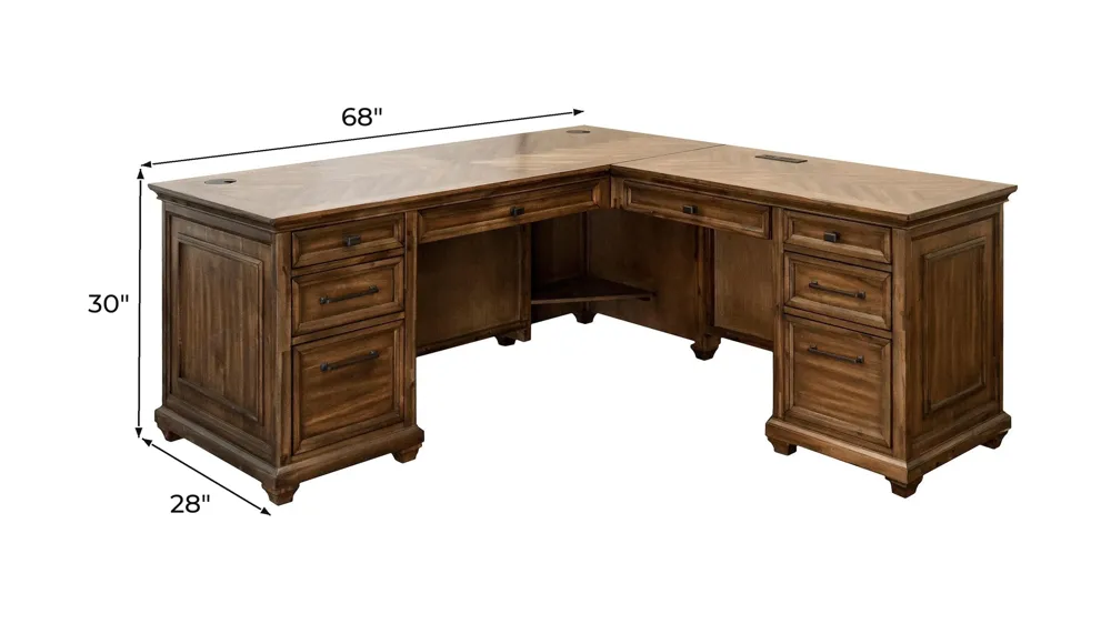 Porter Traditional Wood L-Desk & Return Dimensions