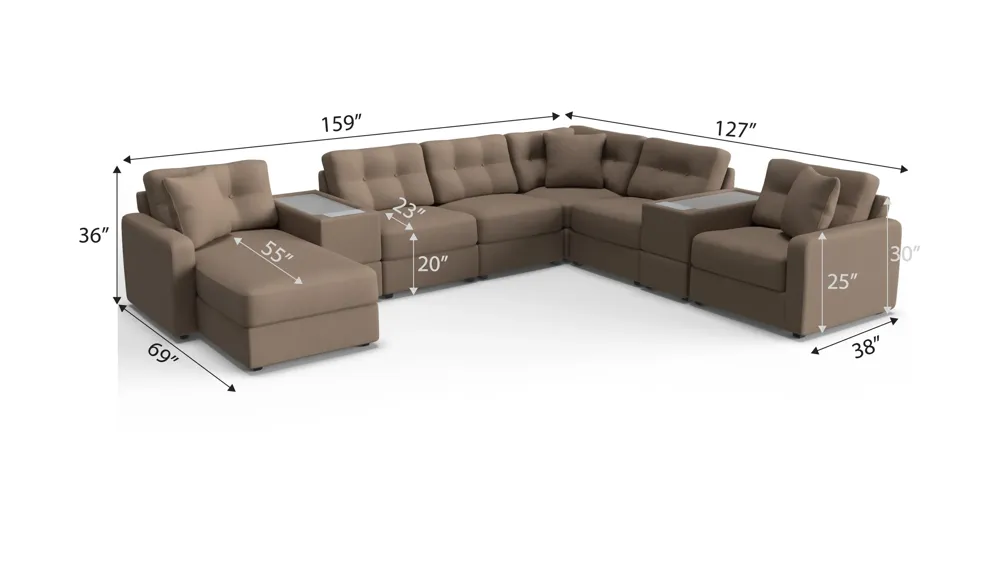 ModularOne 8-pc. Sectional w/Two Power Consoles Dimensions