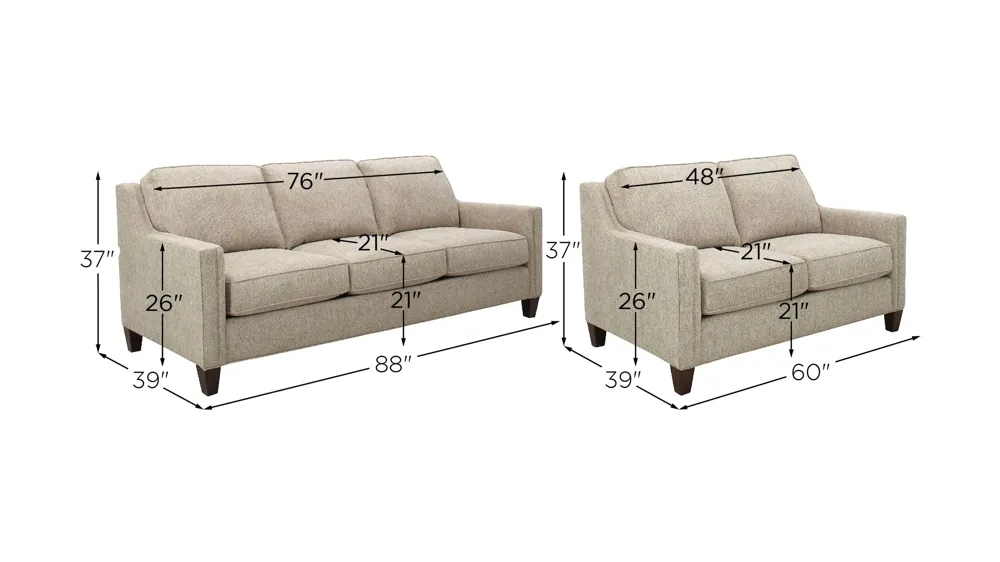 Lawrence 2-pc. Sofa & Loveseat Set Dimensions