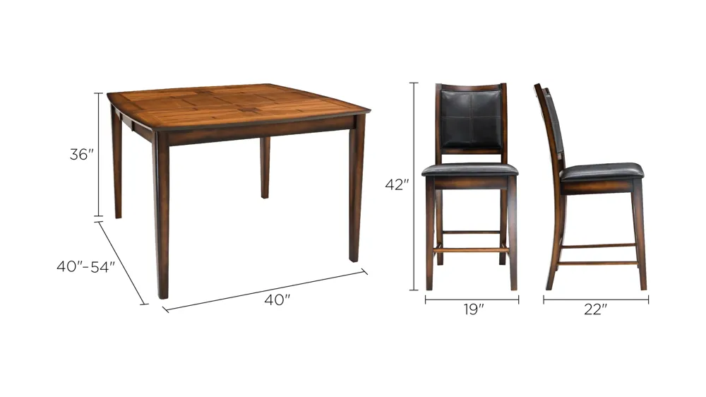 Denver 5-pc Counter-Height Dining Set Dimensions
