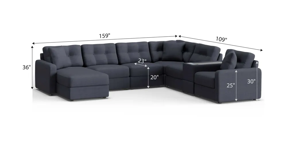 ModularOne 7-pc. Sectional w/One Power Console Dimensions