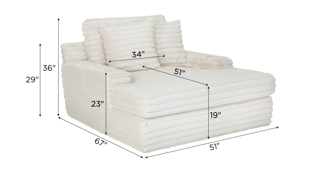 Woolly Small Chaise w/ Dual Cup Holders and USB Dimensions