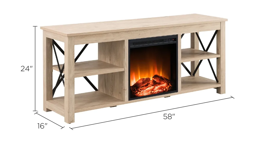Curlew TV Stand with Log Fireplace Insert Dimensions