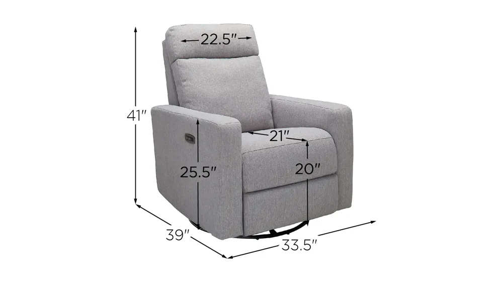 Adams Power Swivel Glider Recliner w/Power Headrest Dimensions