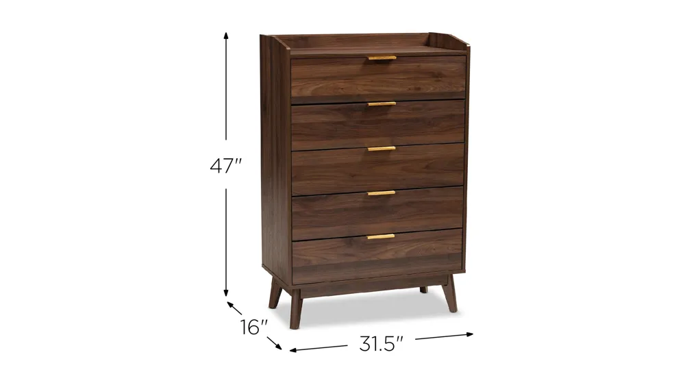 Lena 5-Drawer Wood Chest Dimensions