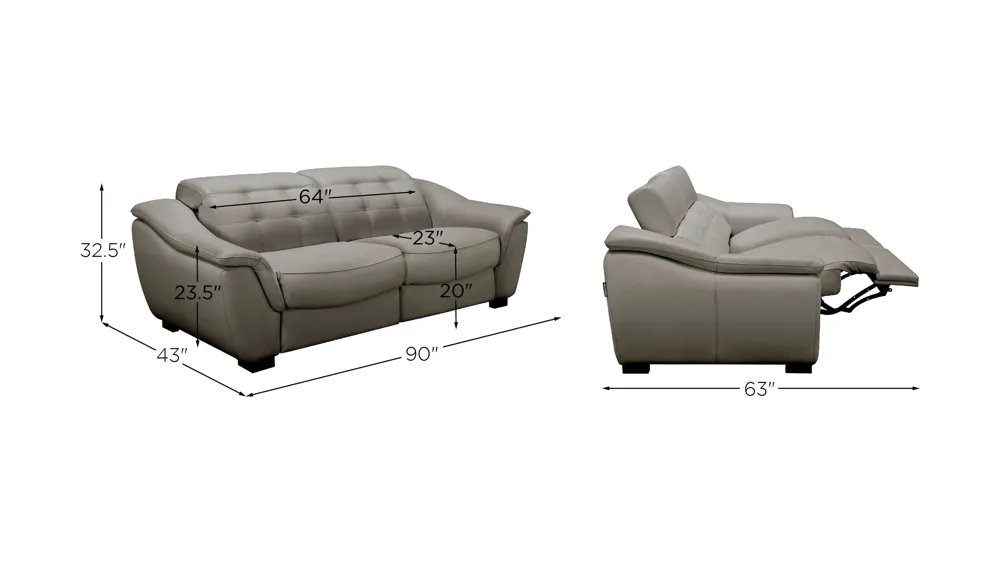 Cadori 2-pc. Leather Power Sofa w/ Power Headrest Dimensions