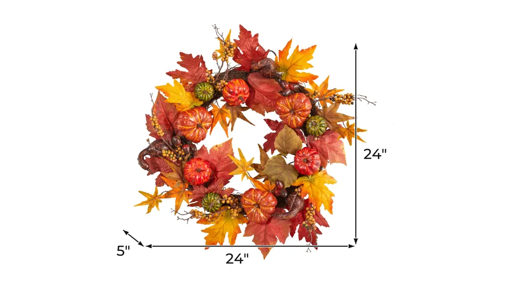 24" Harvest Foliage Artificial Wreath Dimensions