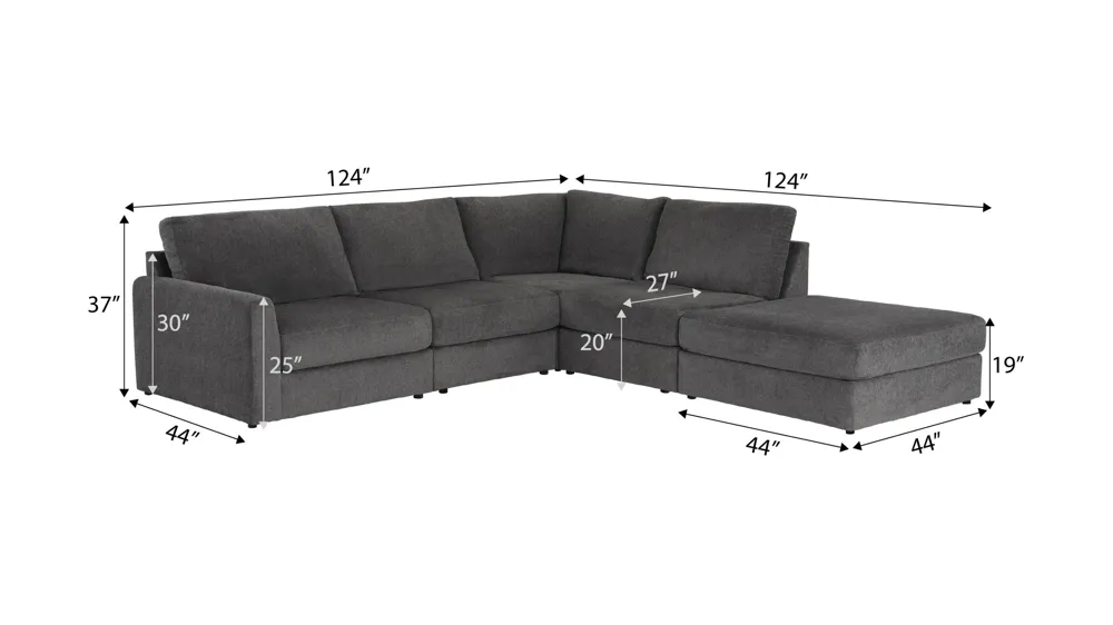 Tessa 5-pc. Sectional Dimensions