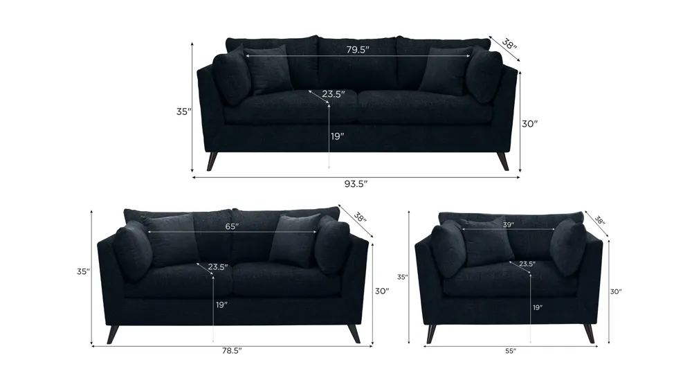 Caruso Living Room Set Dimensions
