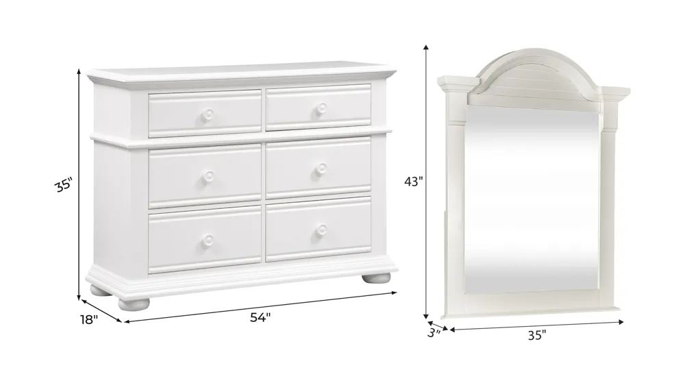 Summer House 6 Drawer Dresser and Mirror Dimensions