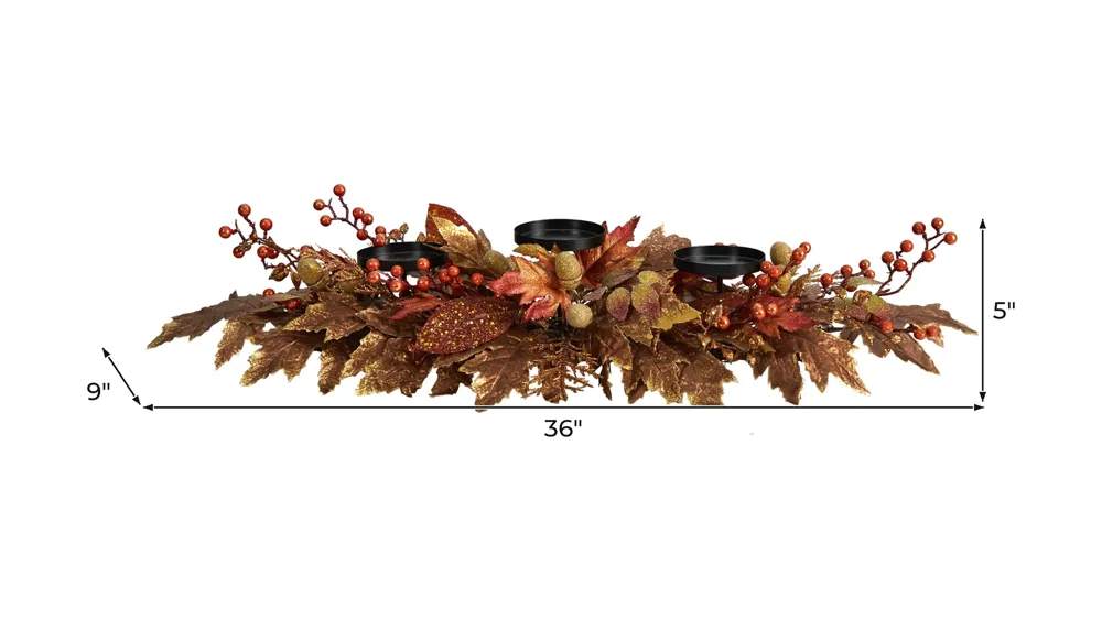 36in. Autumn Maple Leaves and Berries Fall Harvest Candelabrum Arrangement Dimensions
